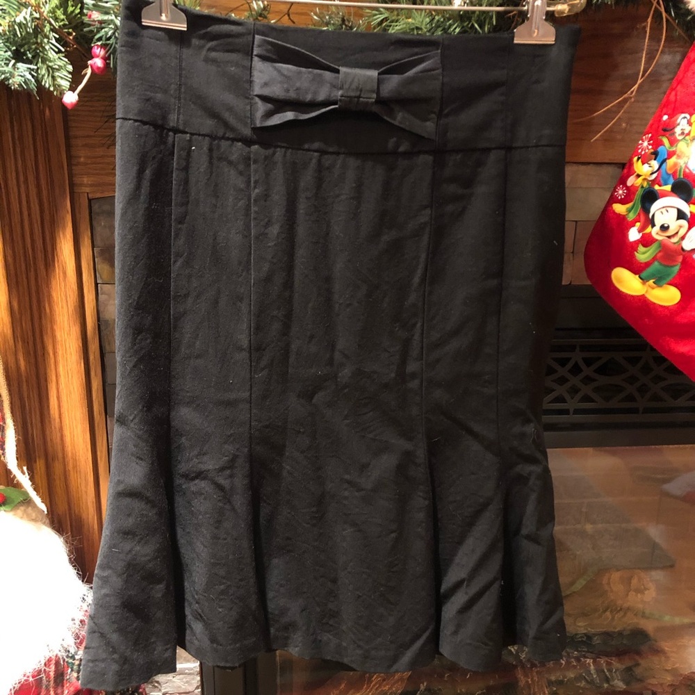 Bebe Black Wool Blend Bow Waist Skirt Sz 6 | Chic A-Line Holiday Party Mini